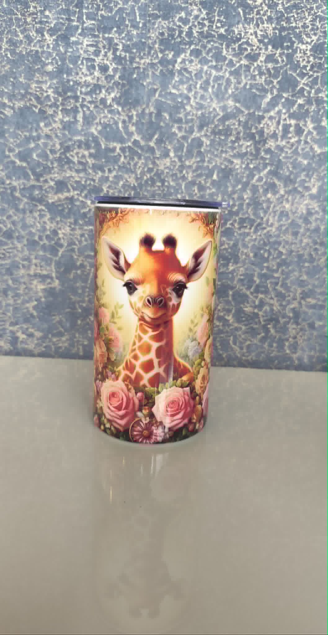 Giraffe 12oz Insulated Tumbler | Stainless Steel Floral Giraffe Tumbler