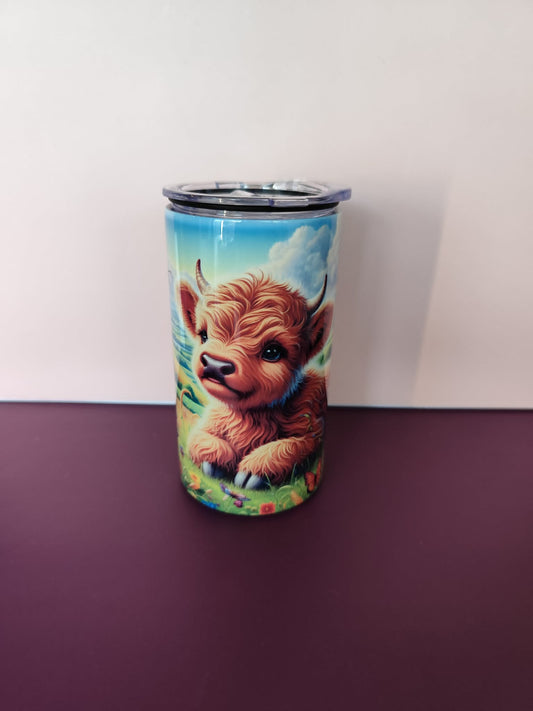 Highland Cow 12oz Insulated Tumbler | Stainless Steel Floral Cow Tumbler