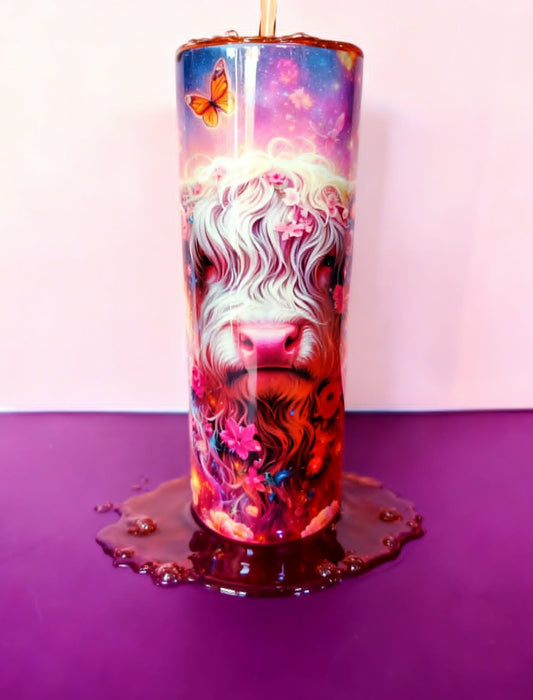 Highland Cow 20oz Insulated Tumbler | Stainless Steel Floral Cow Tumbler