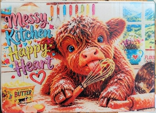 Highland Cow Glass Chopping Board | Messy Kitchen Happy Heart Gift