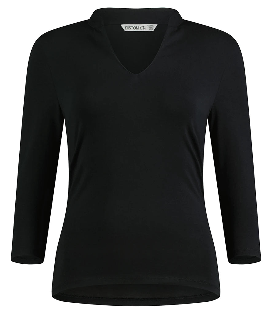 K785 — Ladies ¾ Sleeve Mandarin Collar Top