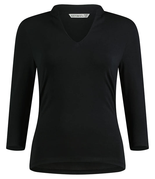 K785 — Ladies ¾ Sleeve Mandarin Collar Top