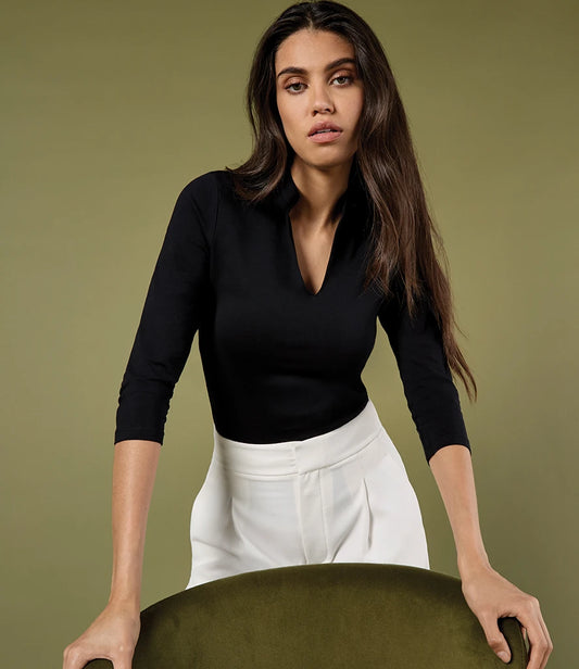 K785 — Ladies ¾ Sleeve Mandarin Collar Top
