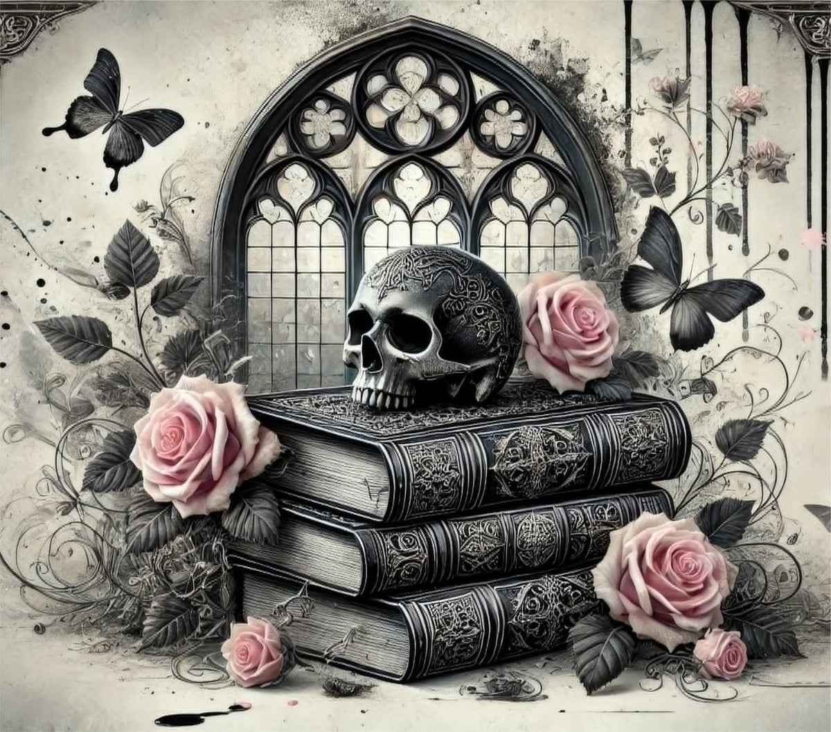 Books and Skull 20oz Insulated Tumbler | Gothic Stainless Steel Tumbler