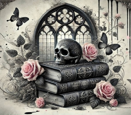 Books and Skull 20oz Insulated Tumbler | Gothic Stainless Steel Tumbler